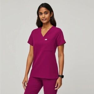 FIGS Dark Magenta Catarina one-pocket scrub top-S